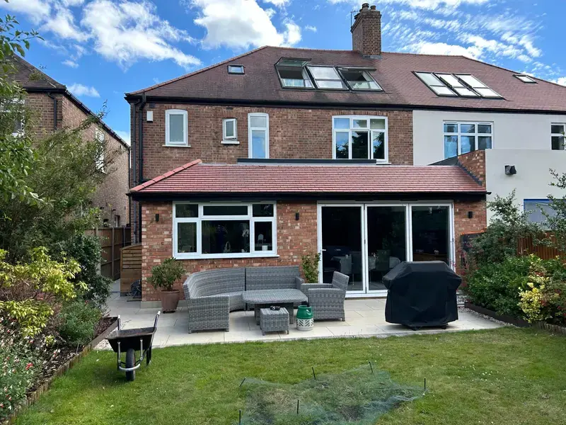 Image of large garden house extension, we made sure the bricks matched the existing house exterior.