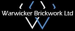 The letters of 'Warwicker Brickwork Limited logo' are in white, with a diamond shaped background in white and light blue