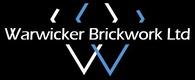 The letters of 'Warwicker Brickwork Limited logo' are in white, with a diamond shaped background in white and light blue